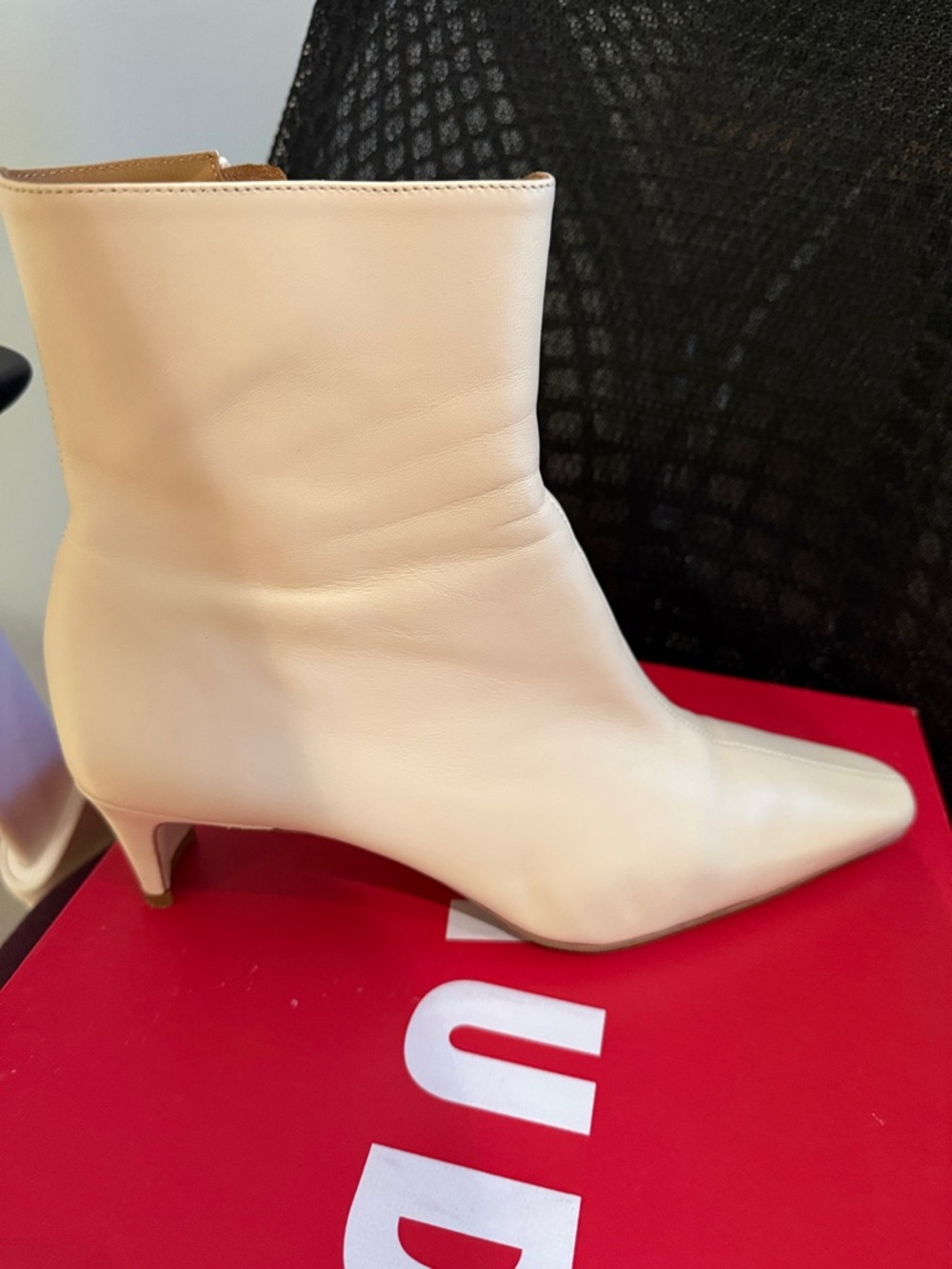 Staud Women's Cream Leather Pointed-Toe Ankle Boots